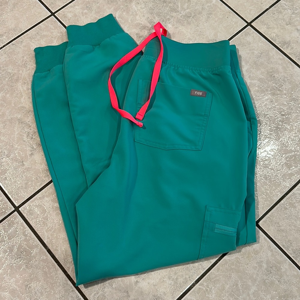 Figs Teal Jogger Pants with Pink Drawstring